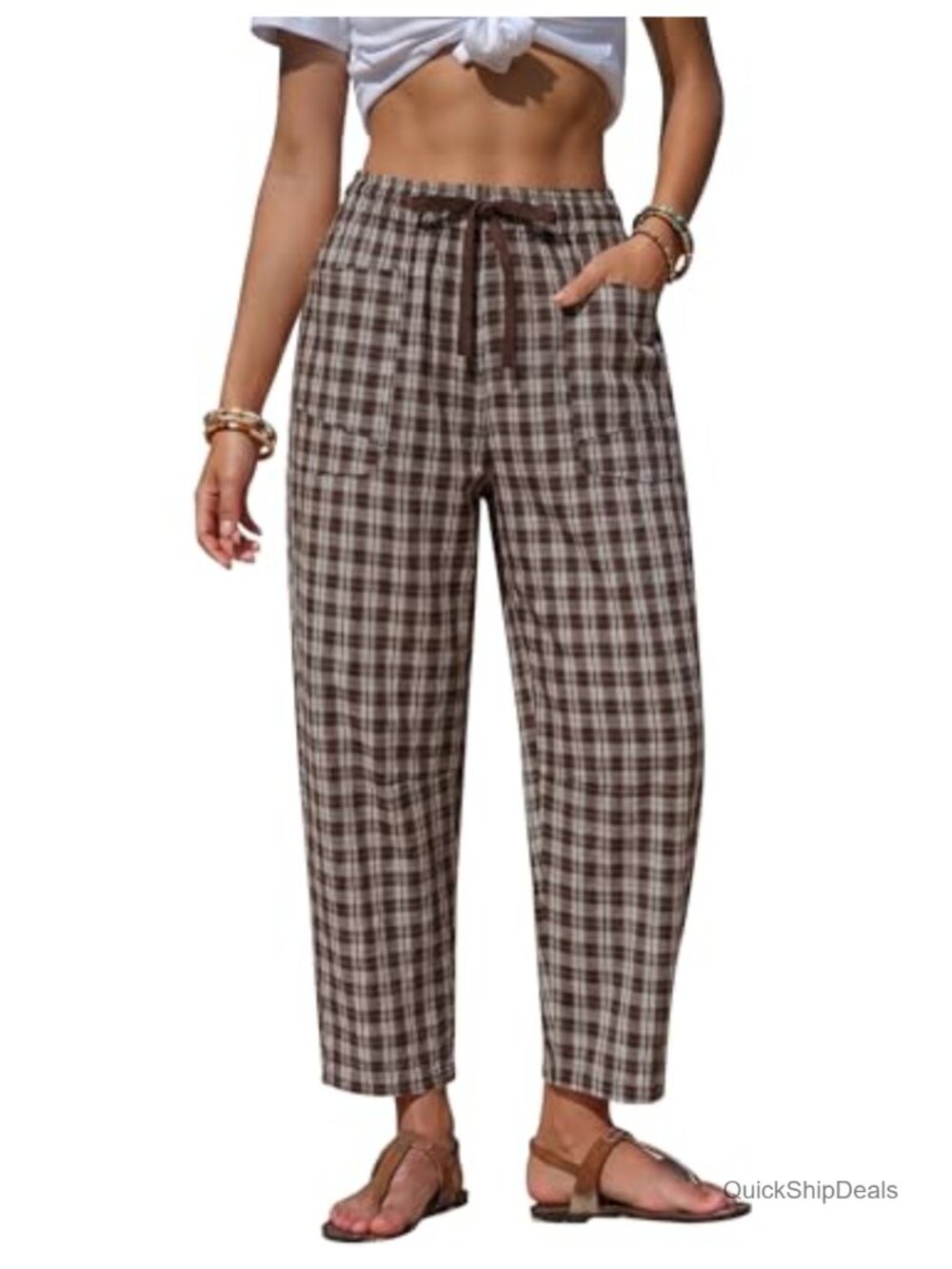 AKEWEI Womens Women Barrel Casual Pants Wide Leg Pockets